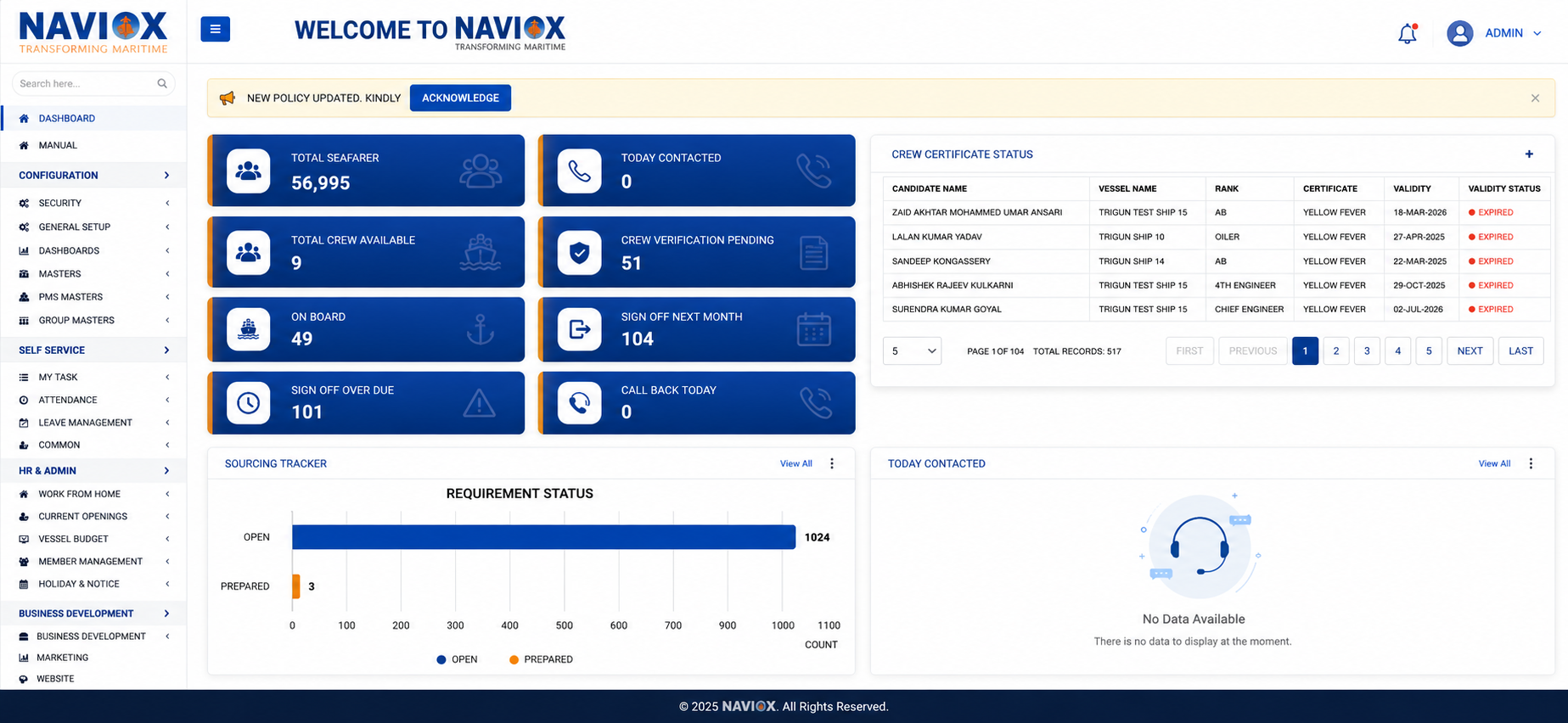 NAVIOX Fleet Management Software dashboard for modern vessel and ship fleet management